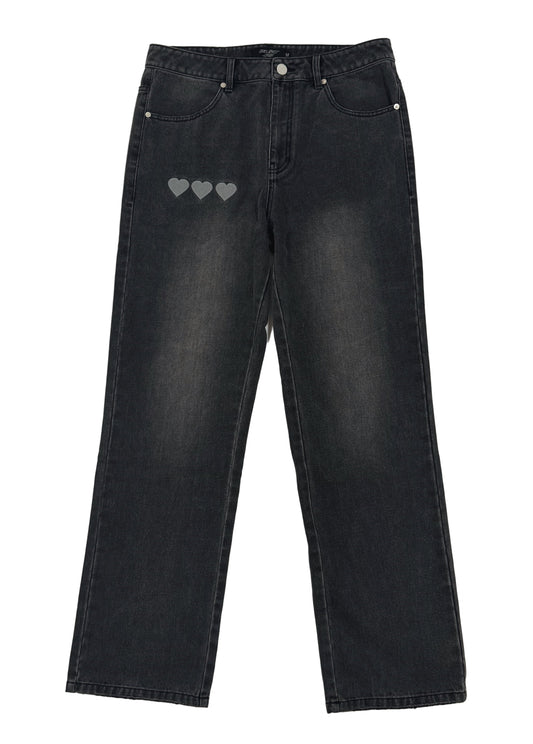 DISTRESSED BLACK HEARTED JEANS